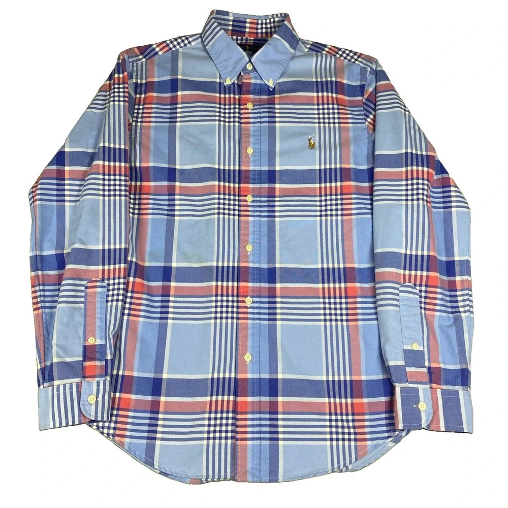 Polo Ralph Lauren Men's Medium Madras Plaid Button Down Flesh Pony Shirt